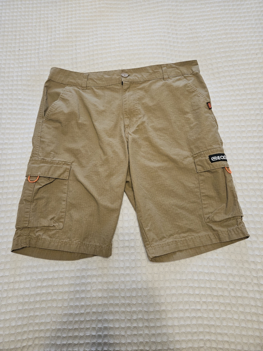 Ecko Unltd. Men's Khaki Rip Stop Cotton Cargo Shorts Flat Front